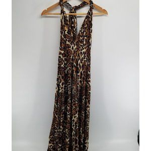 Leopard print stretch raw hem extra long ties dress